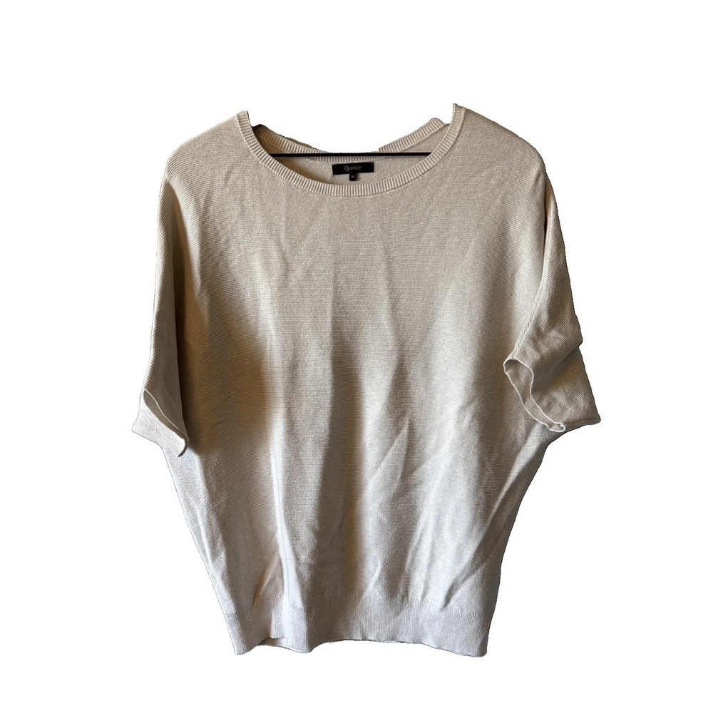 Quince Light Beige Short Sleeve Crew Neck Knit Women's Sweater Size Medium